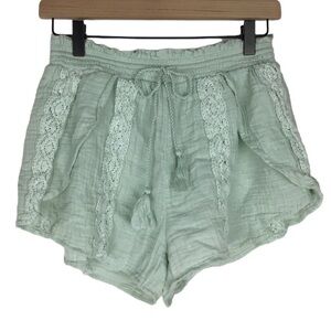 AMERICAN EAGLE Shorts Drawstring Elastic Waist Lace Boho Mint Green Size Small